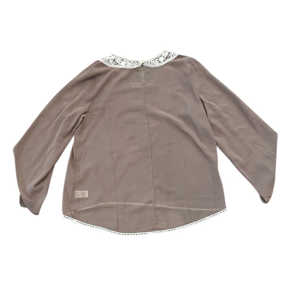 New Umgee Mocha Brown Large Sheer Patch Lace Tunic with Bell Sleeves - Picture 2 of 11
